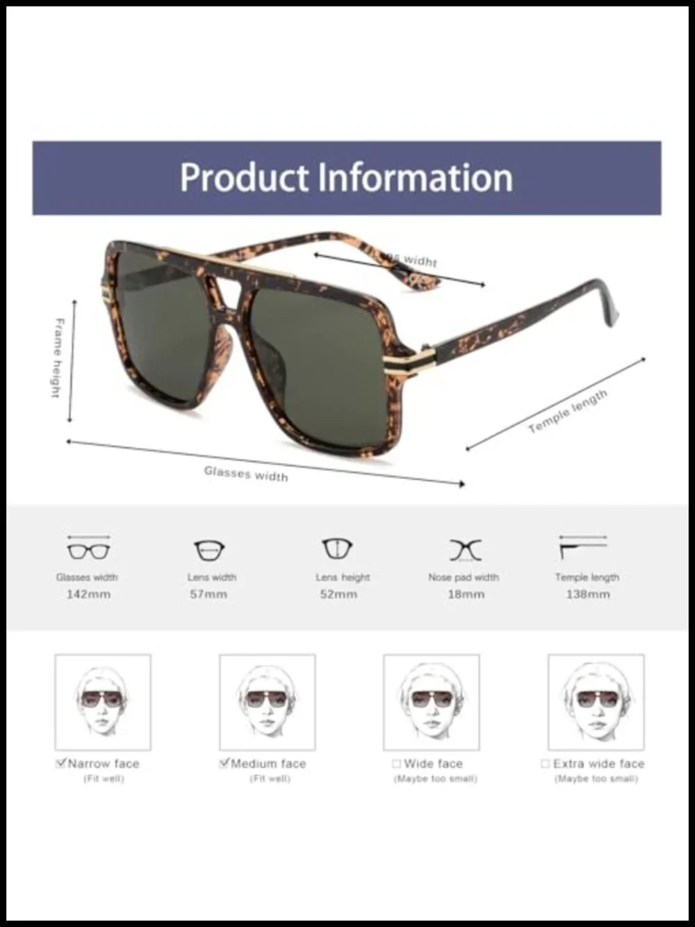 Retro Oversized Polarized Square Sunglasses, UV Protection, Lightweight